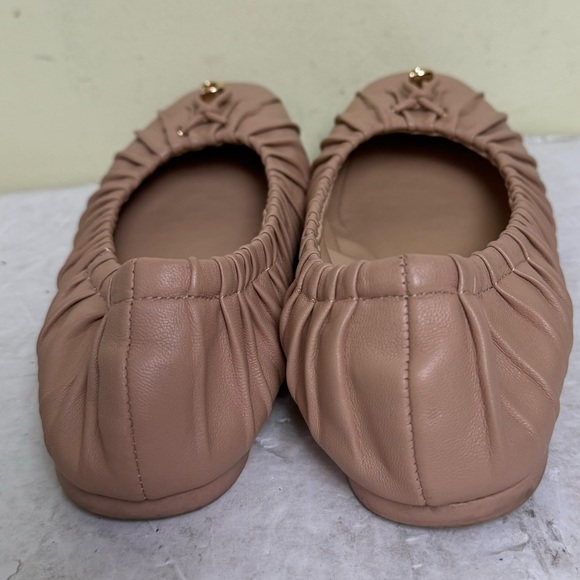 COACH Eleanor Leather Ballet Flats Nude Pink Ruched Shoes Minimalist CC Logo - Picture 11 of 16
